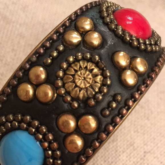 Boho Chic Brass Bangle Glass Cabochons Brass Studs - Picture 11 of 11